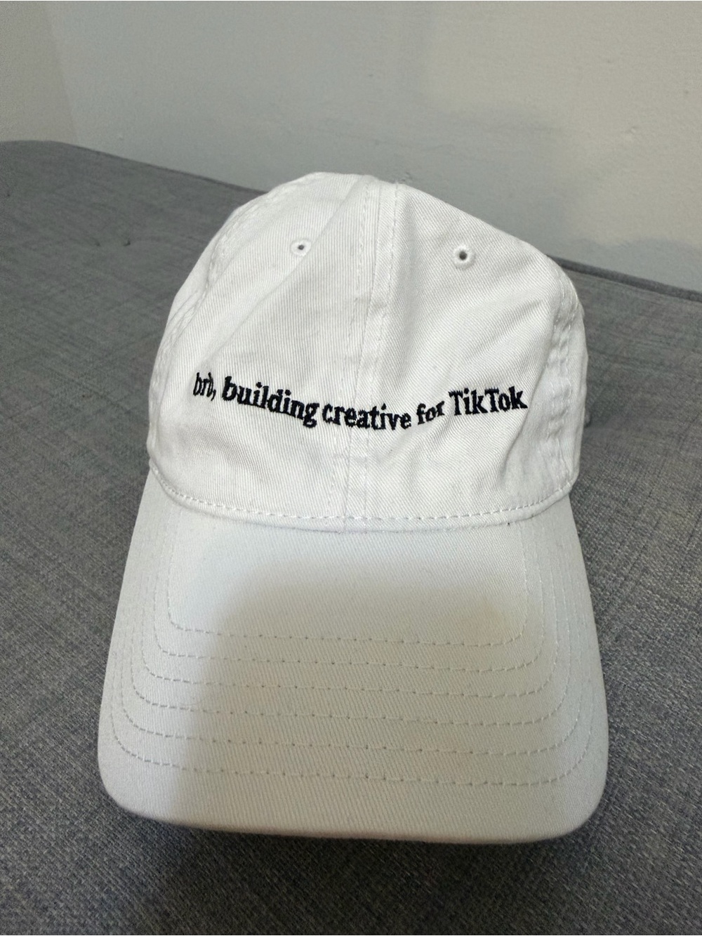 White 'brb, building creative for TikTok' Baseball Dad Cap
